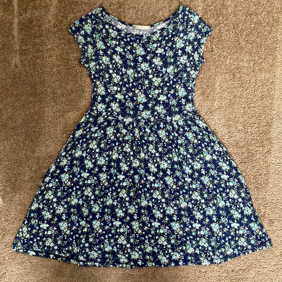 Timing blue and green floral print preppy lightweight dress - Picture 1 of 13